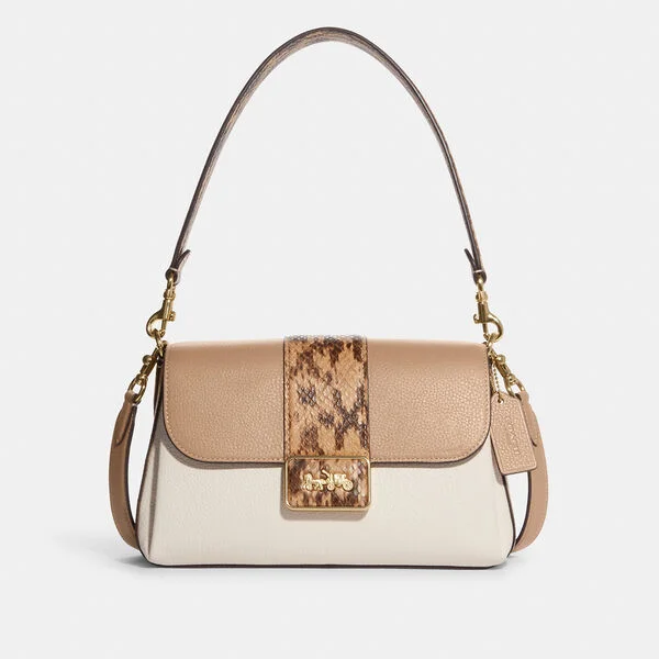 Coach tote bags with a spacious interior and multiple compartments for organizationCoach Grace Shoulder Bag In Colorblock Taupe Multi