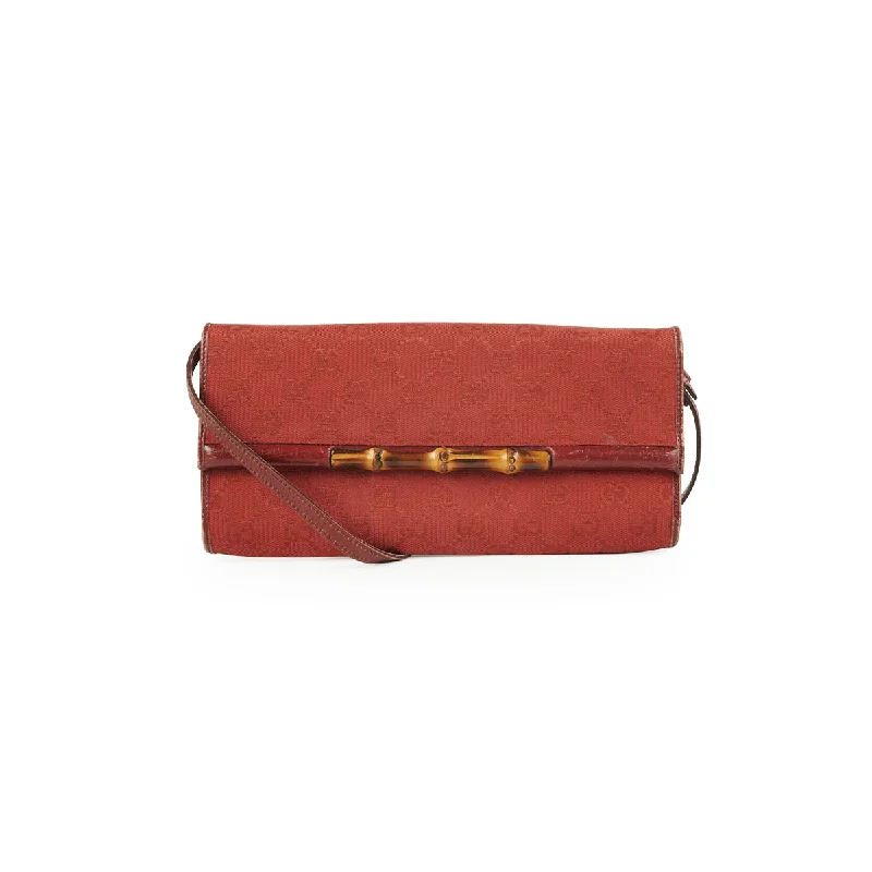 Women Gucci crossbody bags with a keychain holderGucci Bamboo Canvas Wallet on Chain (WOC) Red