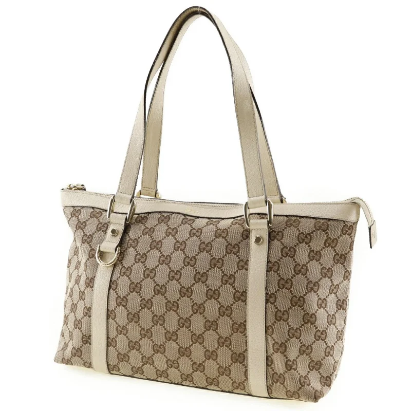 Ladies Gucci handbags with a detachable coin purse insideGucci Abbey Line Tote Bag 141470 GG Canvas x Leather Made in Italy Beige Shoulder Zipper line Ladies