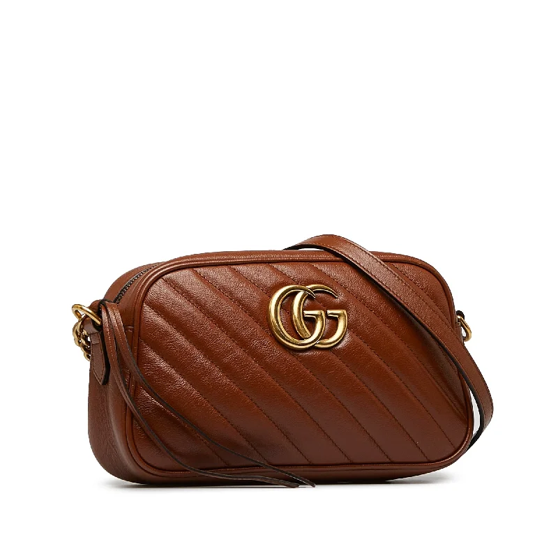 Ladies Gucci shoulder bags with a single - handle designGucci GG Marmont Small Brown Matelassé