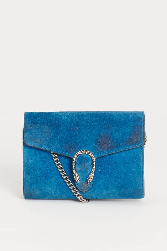 Ladies Gucci handbags with a detachable coin purse insideBlue Suede Mini Dionysus Wallet on Chain Preowned Bag