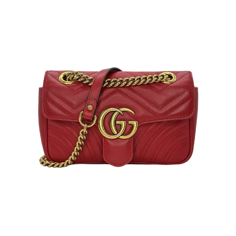 Women Gucci crossbody bags in a bold red colorGUCCI: Quilted Leather GG Small Marmont