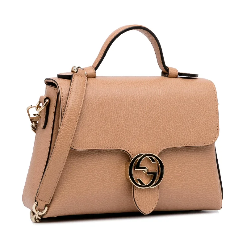 Women Gucci bags with a front - zip pocket for small itemsGucci Dollar Calf Interlocking G Satchel (DcmVxL)