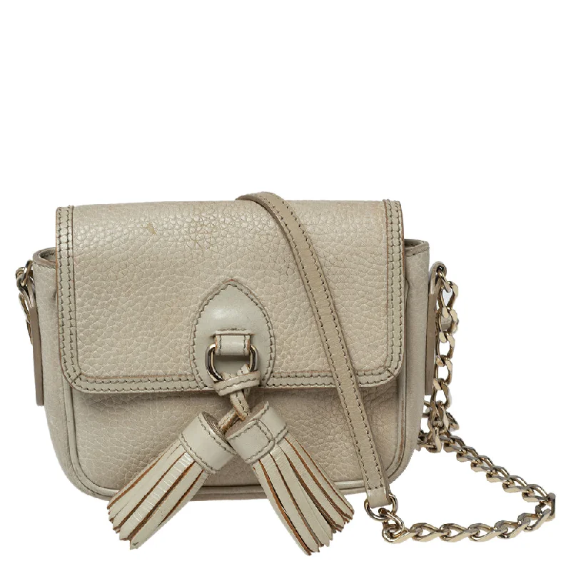 Burberry Bags with Zipper Compartments for SecurityBeige Leather Tassel Crossbody Bag