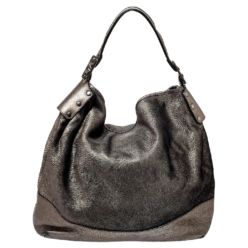 Burberry Bags with Magnetic Closures for Quick AccessMetallic Silver Leather Large Hobo