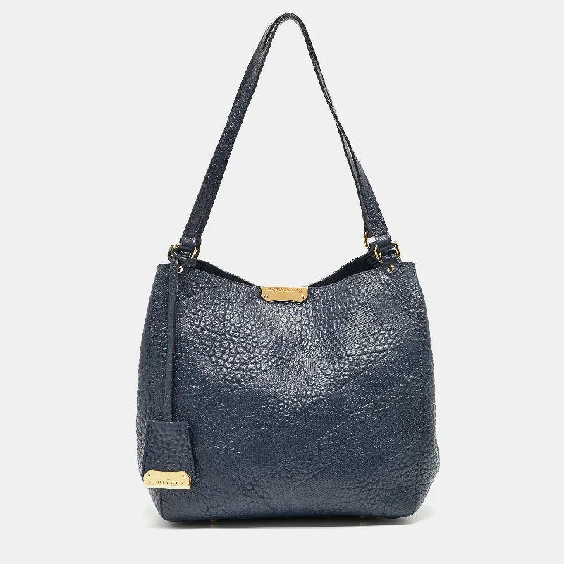 Quilted Burberry Bags for a Luxurious FeelNavy Blue Embossed Leather Canterbury Tote