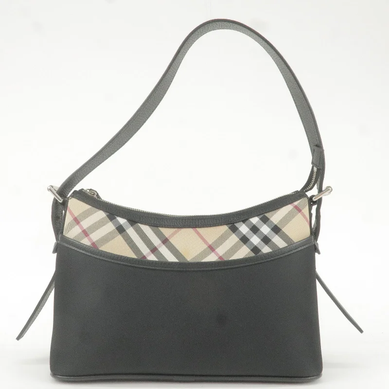 Designer Burberry Bags for Fashion EnthusiastsBURBERRY Nova Plaid Canvas Leather Shoulder Bag Beige Black