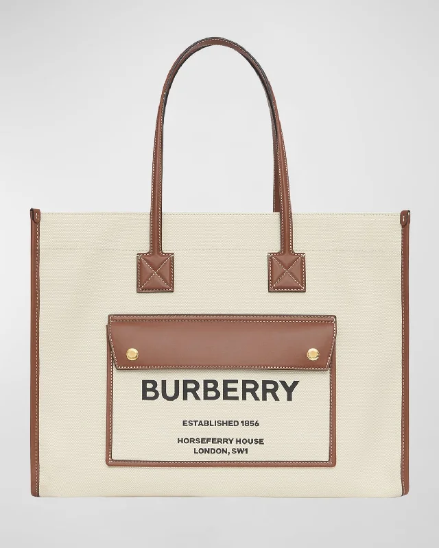 Compact and Portable Burberry Waist BagsSmooth Leather & Canvas Pocket East-West Tote Bag