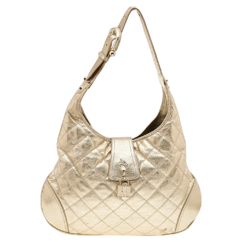 Burberry Bags with Adjustable Shoulder Straps for ComfortMetallic Gold Quilted Leather Brooke Hobo