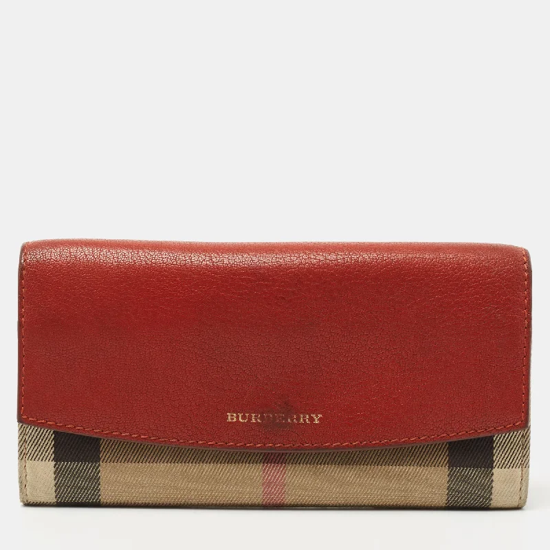 Color - Blocked Burberry Bags for a Bold StatementBrick Brown/Beige House Check Canvas and Leather Flap Continental Wallet