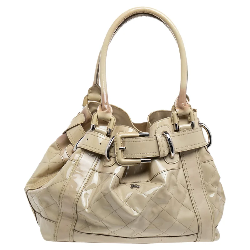 Soft Leather Burberry Duffel Bags for Weekend TripsCream Quilted Patent Leather Beaton Tote