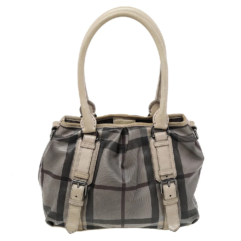 Pet - Friendly Burberry Pet Carrier BagsBeige Smoke Check PVC and Leather Northfield Tote