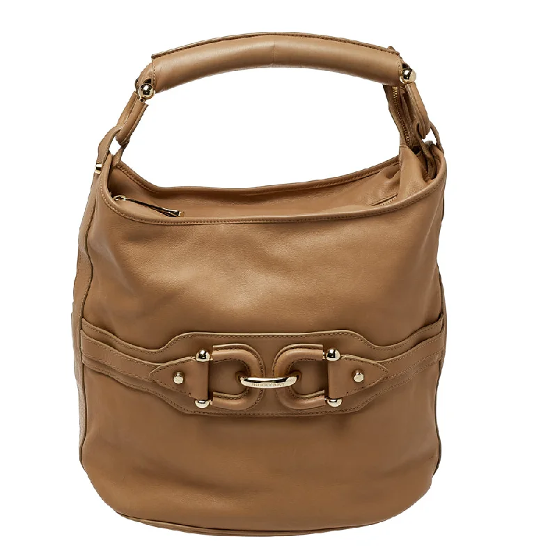 Travel - Approved Burberry Carry - on BagsBeige Leather Horsebit Hobo