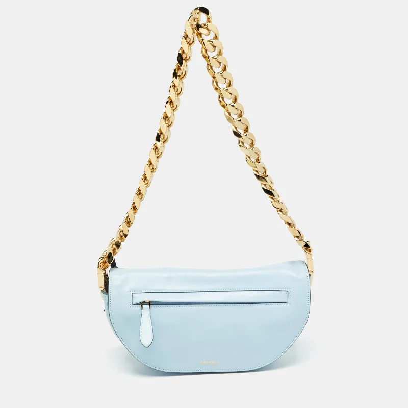 Seasonal Print Burberry Bags for Summer 2025BURBERRY Light Blue Soft Leather Small Olympia Bag