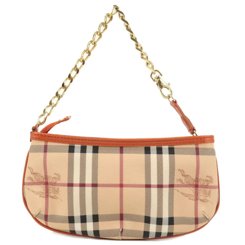 Durable Burberry Canvas Bags for Everyday UseBURBERRY Nova Plaid PVC Leather Pouch Hand Bag Beige Orange