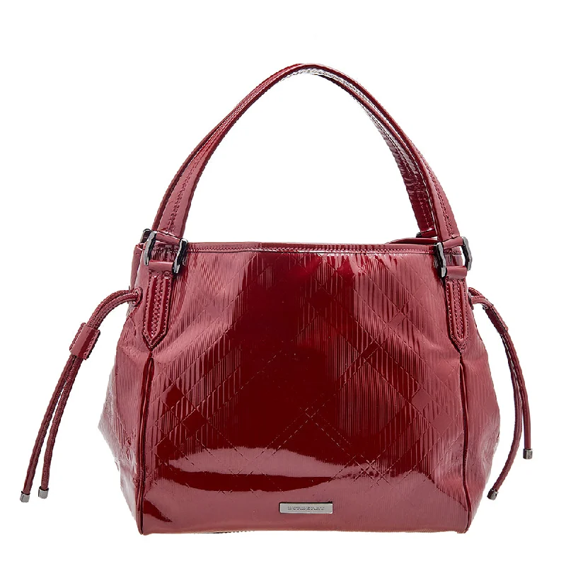 Burberry Bags with Antique - Style HardwareRed Check Embossed Patent Leather Bilmore Tote