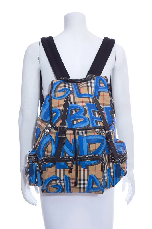 Minimalist Burberry Bags for a Sleek LookBurberry Blue Graffiti Checked Backpack