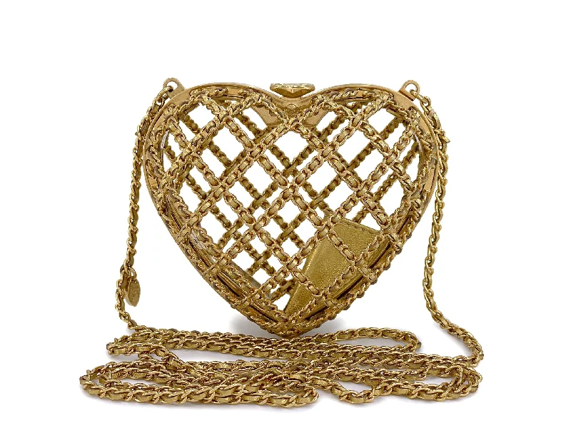 Chanel bags with modern touches23S Chanel Caged Heart Minaudière Evening Clutch Bag Gold Small D32