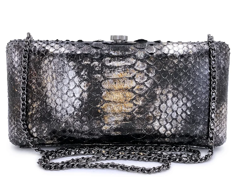 Chanel bags with modern touchesChanel 13A Paris-Edinburgh Dark Silver Ombre Python Clutch on Chain Evening Bag U75