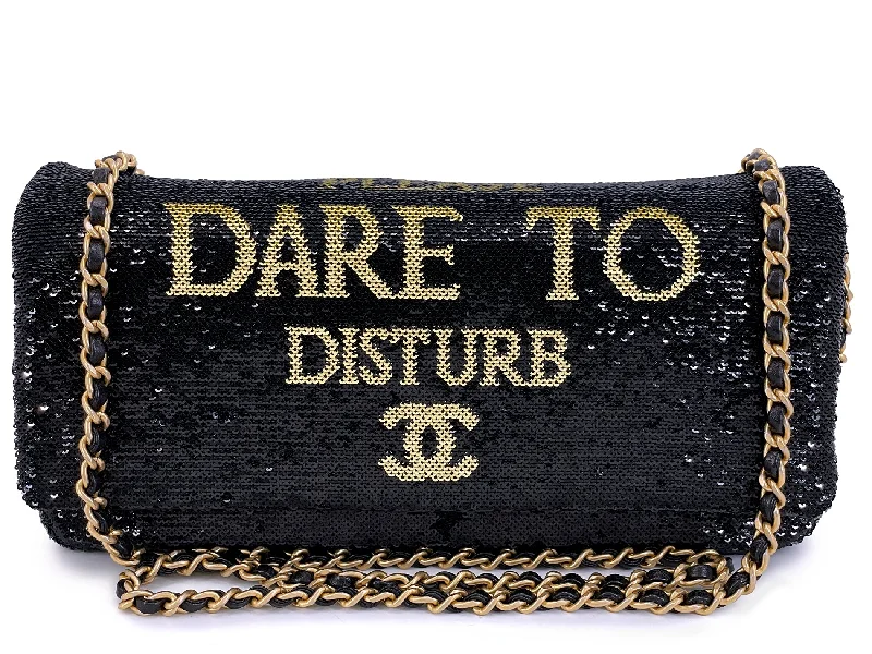 Chanel bags with adjustable chain strapsChanel 18A Paris-Hamburg Sequin Evening Clutch on Chain "Dare to Disturb" Bag 7Y5