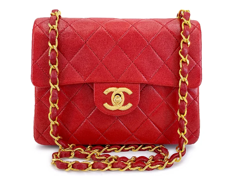 Chanel Chain Strap Handbag for Everyday UseChanel 1988 Vintage Red Square Mini Flap Bag 24k GHW Lambskin Y0F