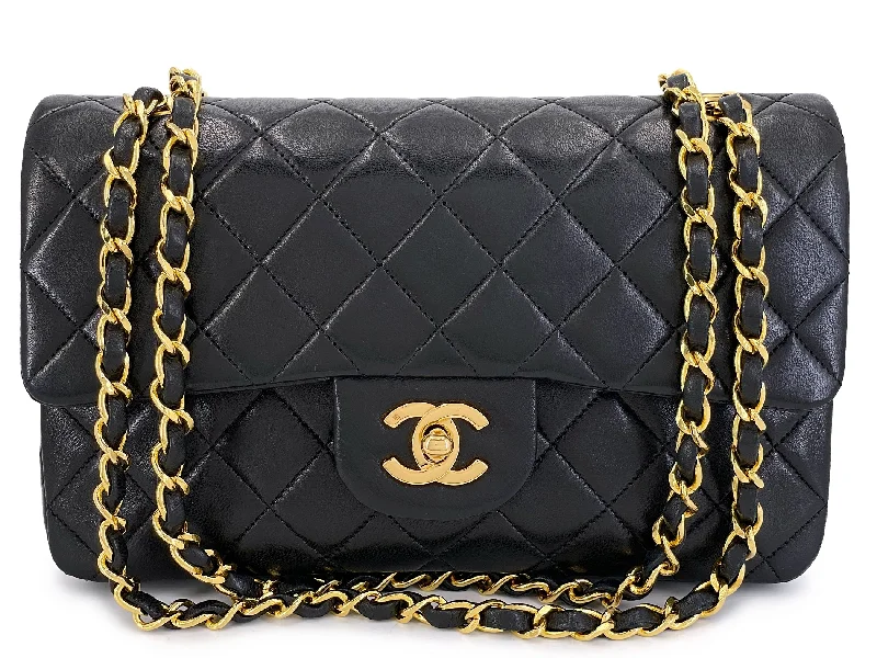 Chanel bags with iconic gold chainsChanel 1990 Vintage Black Lambskin Small Classic Double Flap Bag 24k GHW AGE