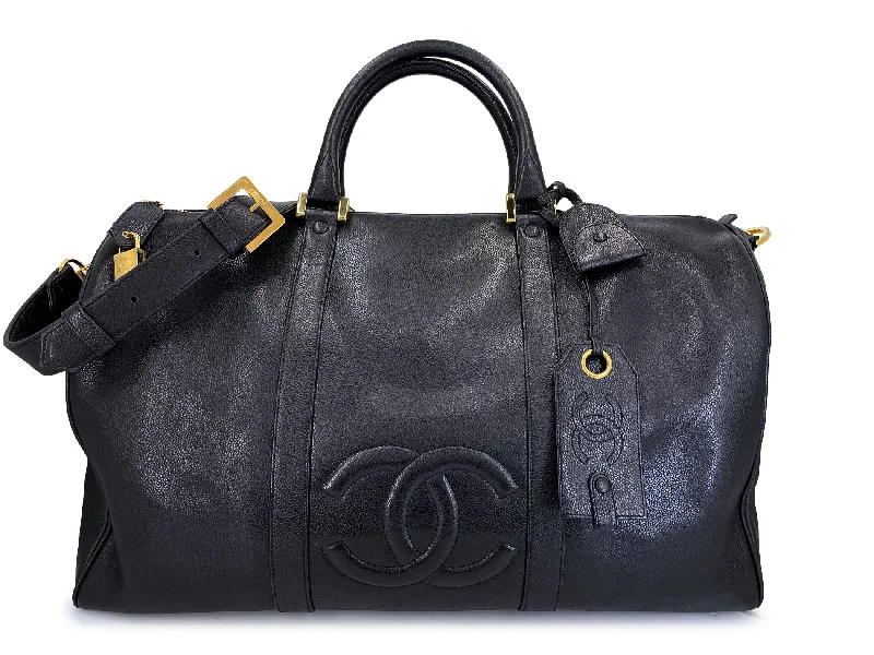 Chanel bags for women who love timeless fashionChanel 1997 Vintage Oversized Black Caviar Duffle Duffel Bag Weekender A3X