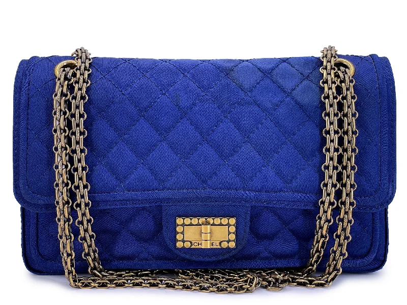 Chanel bags with iconic gold chainsChanel 2010 Blue Quilted Satin Reissue Flap Bag GHW DT7