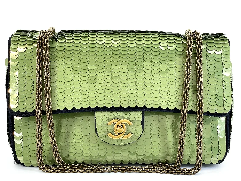 Chanel bags that pair perfectly with any outfitChanel 2010 Green Sequin Satin Paris-Shanghai Medium Flap Bag GHW TO8