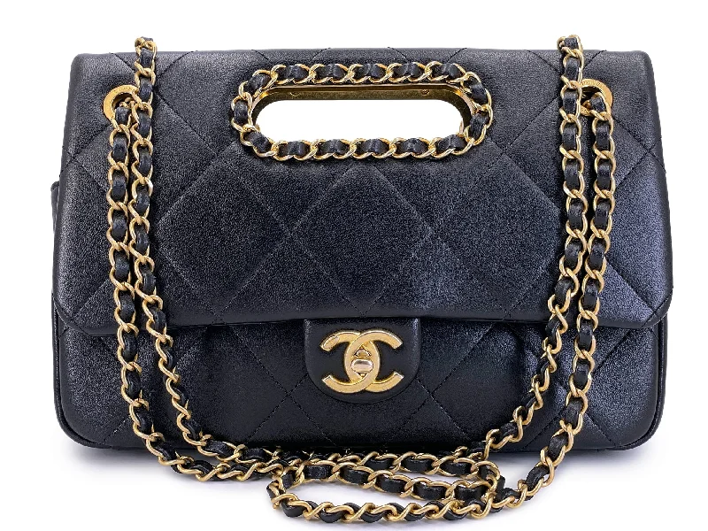 Chanel bags with gold, silver, and pearl accentsChanel Black Chain Handle A Real Catch Flap Bag GHW  4LY