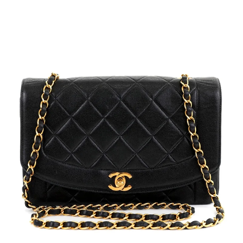 Chanel Quilted Leather Shoulder Bag for FashionistasChanel Black Lambskin Real Princess Diana Classic Medium with Gold Hardware