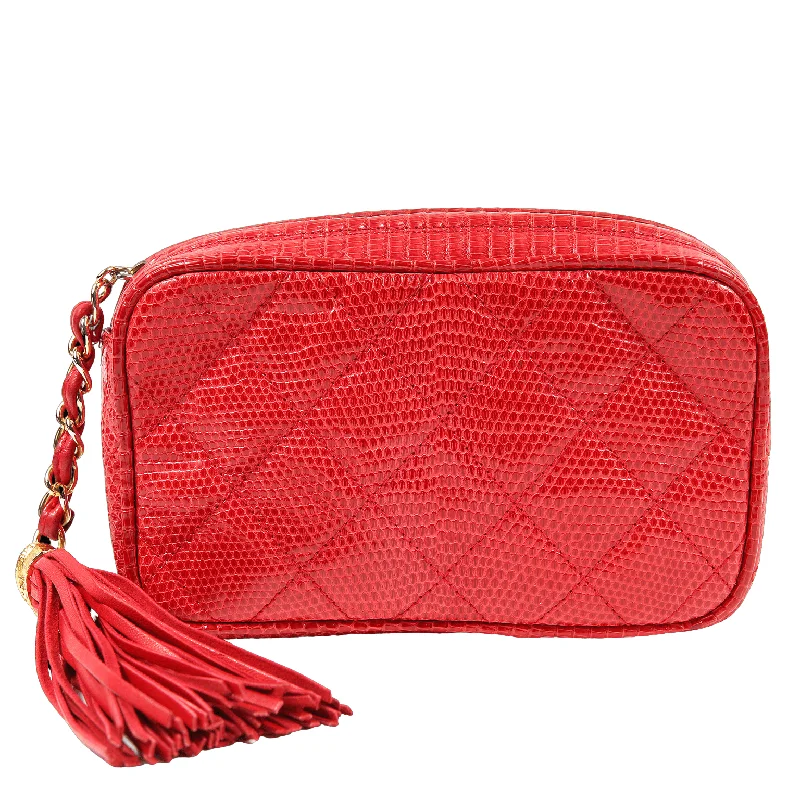 Chanel bags with iconic gold chainsChanel Braise Red Lizard Clutch