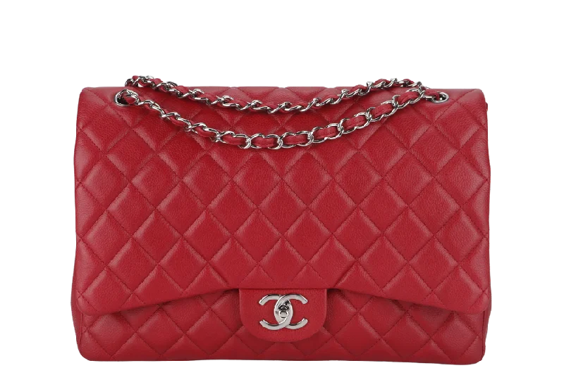 Chanel bags for women who appreciate fine craftsmanshipCHANEL CLASSIC FLAP MAXI (1442xxxx) RED CAVIAR LEATHER SILVER HARDWARE WITH CARD