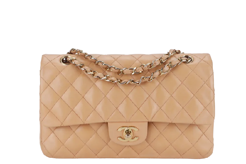 Chanel bags as wedding day accessoriesCHANEL CLASSIC FLAP SMALL (9589xxxx) PEACH COLOR LAMBSKIN GOLD HARDWARE