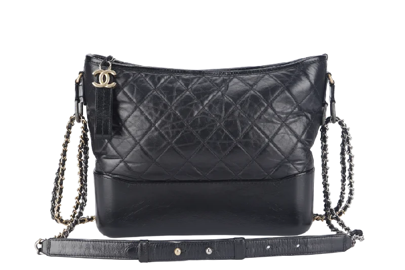 Chanel bags with intricate metal hardwareCHANEL GABRIELLE MEDIUM BLACK LAMBSKIN LEATHER GOLD HARDWARE (2480xxxx) WITH DUST COVER AND BOX