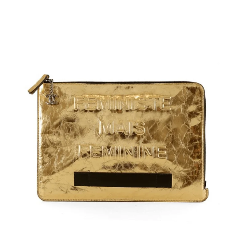 Chanel bags with the perfect balance of luxury and functionalityChanel Gold Foil Feministe Mais Feminine Clutch