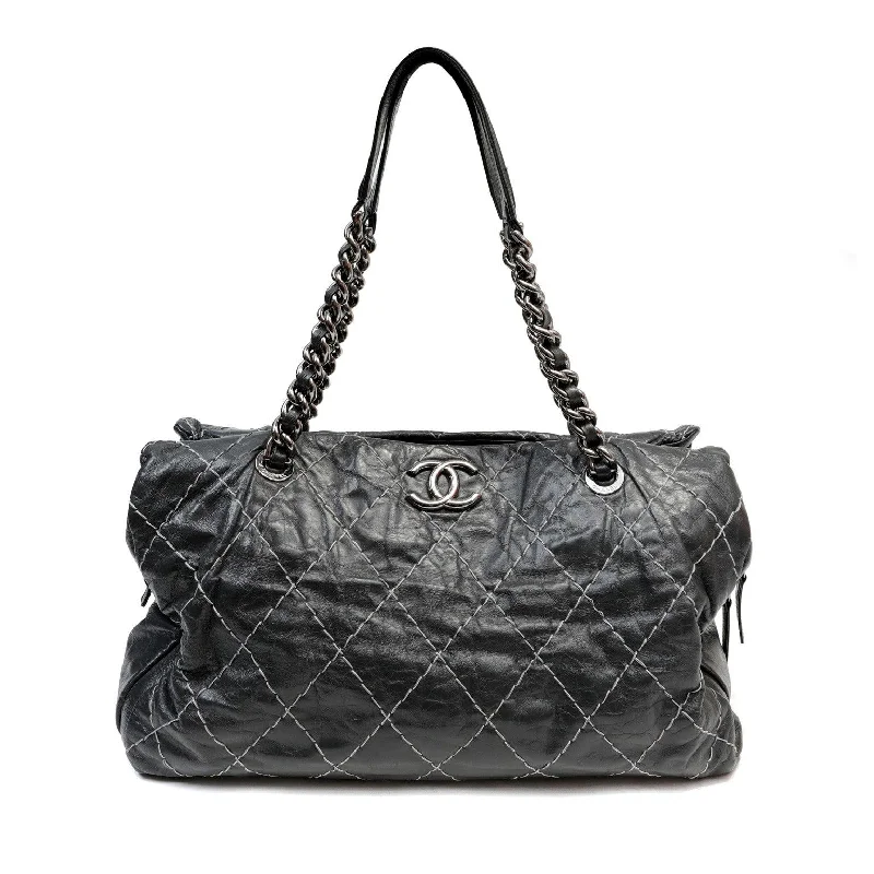 Chanel bags with exclusive seasonal designs and materialsChanel Slate Topstitched Distressed Leather Large Tote