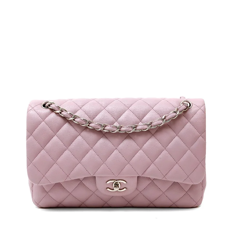 Chanel bags with gold, silver, and pearl accentsChanel Lavender Lambskin Jumbo Classic Flap