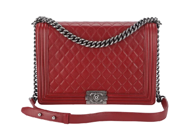 Chanel bags perfect for everyday elegCHANEL LEBOY LARGE RED LAMBSKIN LEATHER RUTHENIUM HARDWARE (1837xxxx) WITH CARD AND DUST COVER