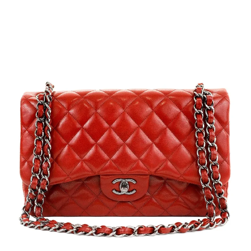 Chanel bags available in bold colors and patternsChanel Lipstick Red Lambskin Jumbo Classic