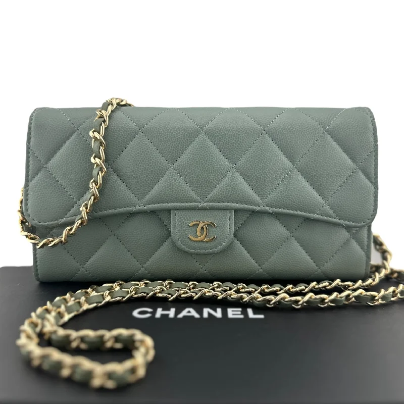 Chanel bags for women with a taste for high fashionCHANEL Sage Caviar Leather Classic Flap Gusseted Wallet