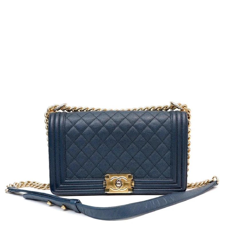 Chanel All - Match Handbag for Versatile StylingChanel Navy Caviar Boy Bag w/ Gold Hardware