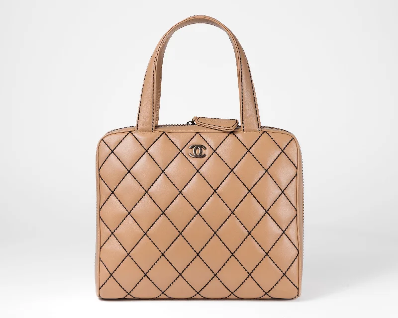 Chanel Luxury Handbag for High - End EventsChanel Neutrals Surpique Wild Stitch CC Bowler Bag