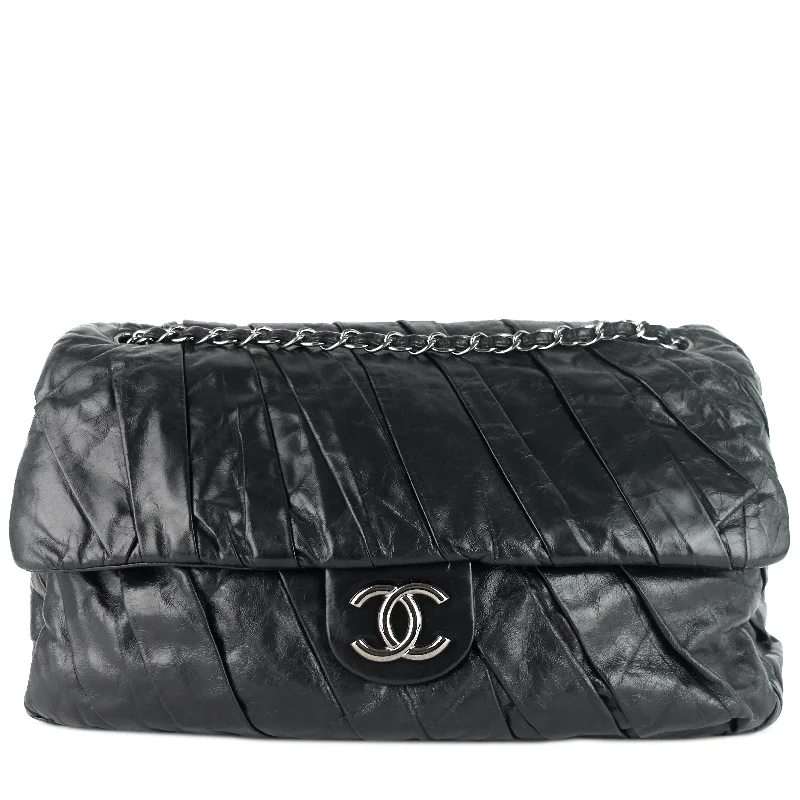 Chanel bags with leather and tweed combinationsTwisted Flap Maxi Glazed Calfskin Leather Bag