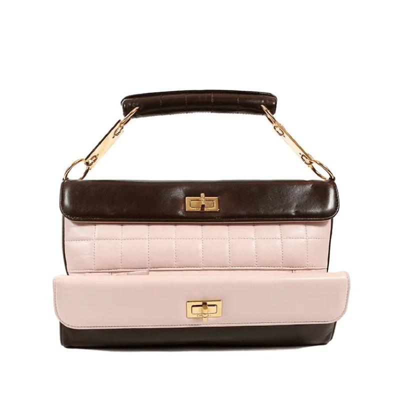 Chanel bags with classic and elegant designsChanel Pink and Brown Leather Handle Clutch