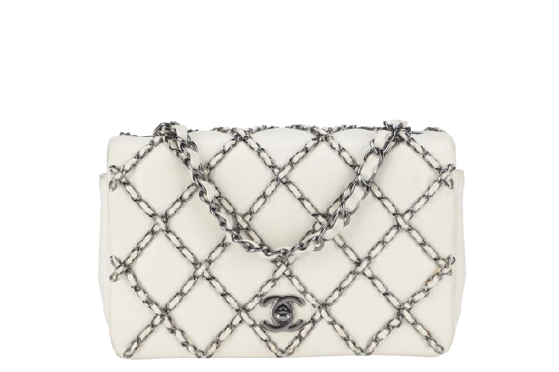 Chanel bags for those who value investment piecesCHANEL QUILTING ENCHAINED FLAP BAG (1968xxxx) WHITE LAMBSKIN LEATHER SILVER HARDWARE WITH CARD, DUST COVER AND BOX