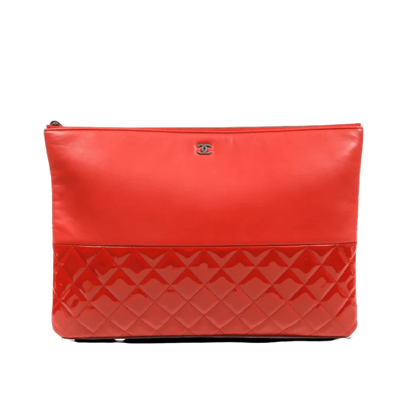 Chanel leather bags for everydChanel Red Lambskin and Patent Leather Clutch