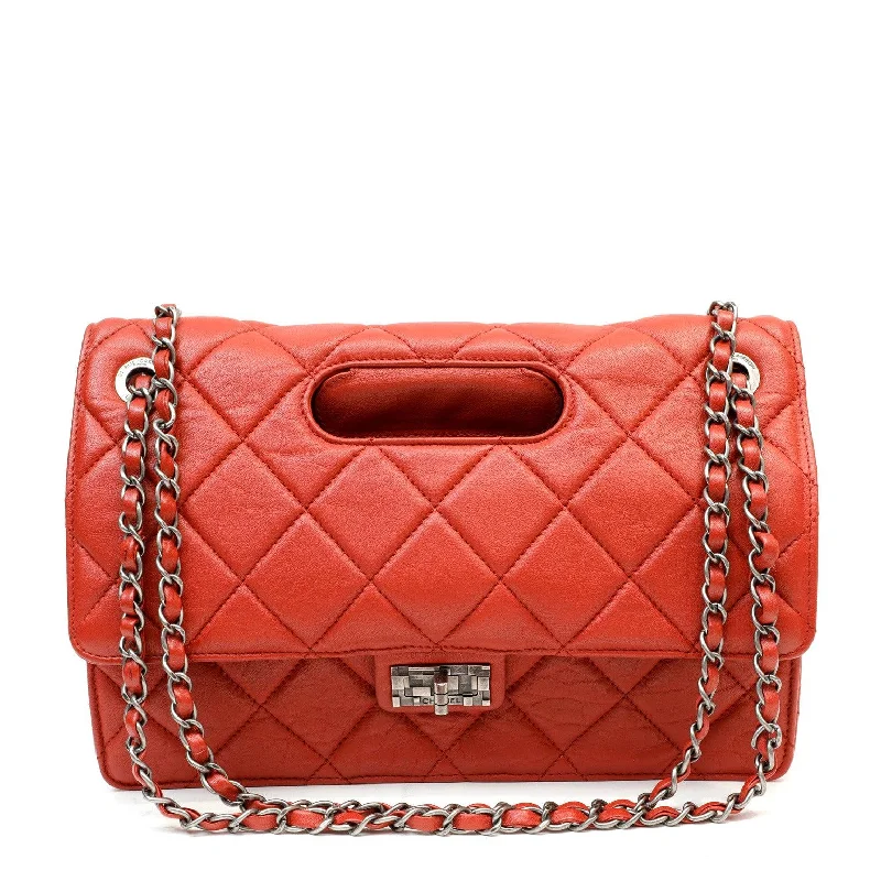 Chanel bags for women with minimalist styleChanel Red Quilted Distressed Lambskin Toolbox Bag w/ Gunmetal Hardware