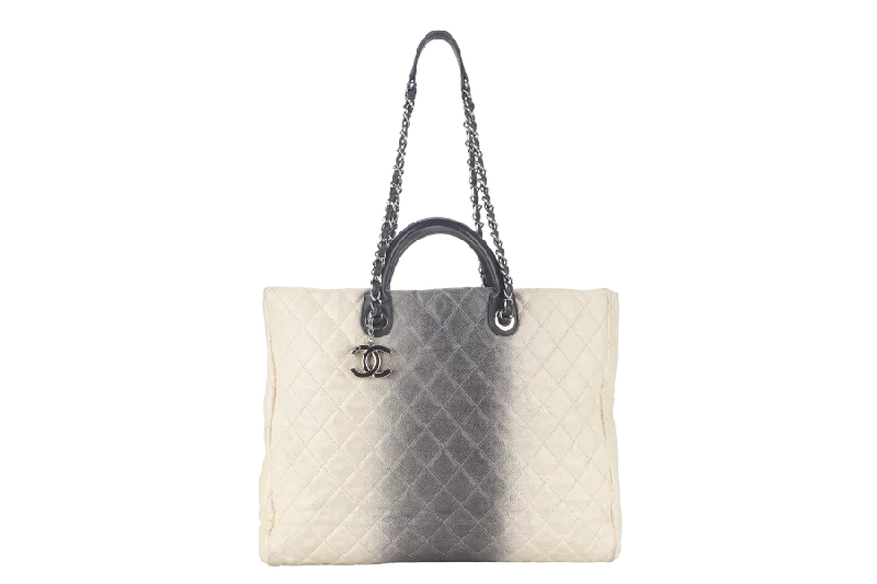 Chanel Chain Strap Handbag for Everyday UseCHANEL TOTE BAG LARGE (1784xxxx) CREAM & GREY OMBRE CAVIAR LEATHER SILVER HARDWARE WITH DUST COVER