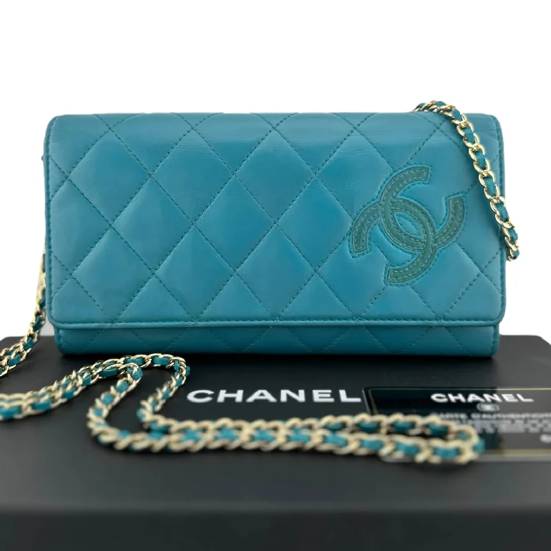 Chanel Medium Tote Bag for Office LadiesCHANEL Turquoise Lambskin CC Diagonal Full Flap Wallet